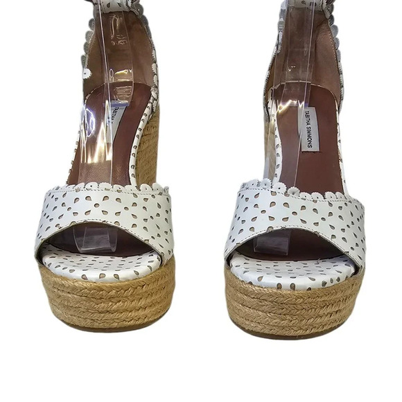 Tabitha Simmons Harp White Flower Perforated Leather Wedge Jute Sandal 38 US 7.5 - Picture 9 of 13